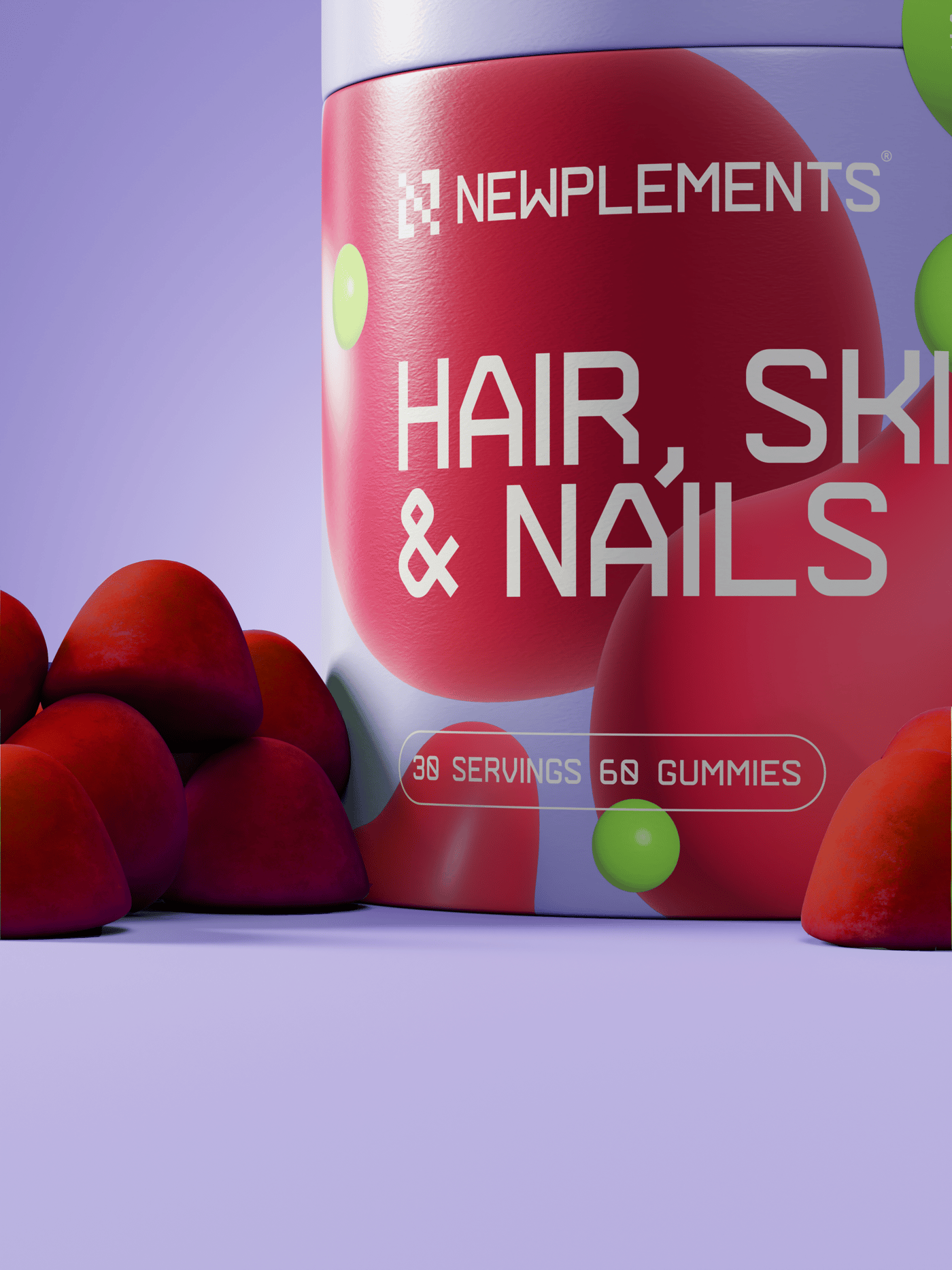 3D rendering of hair, skin and nails gummies